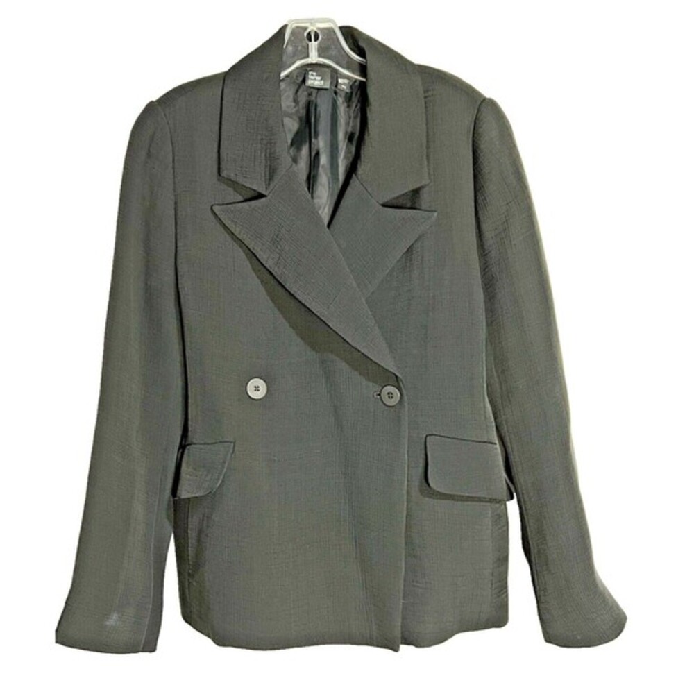 The Fisher Project Blazer Womens Medium Black Silk Blend Crinkle Double Breasted